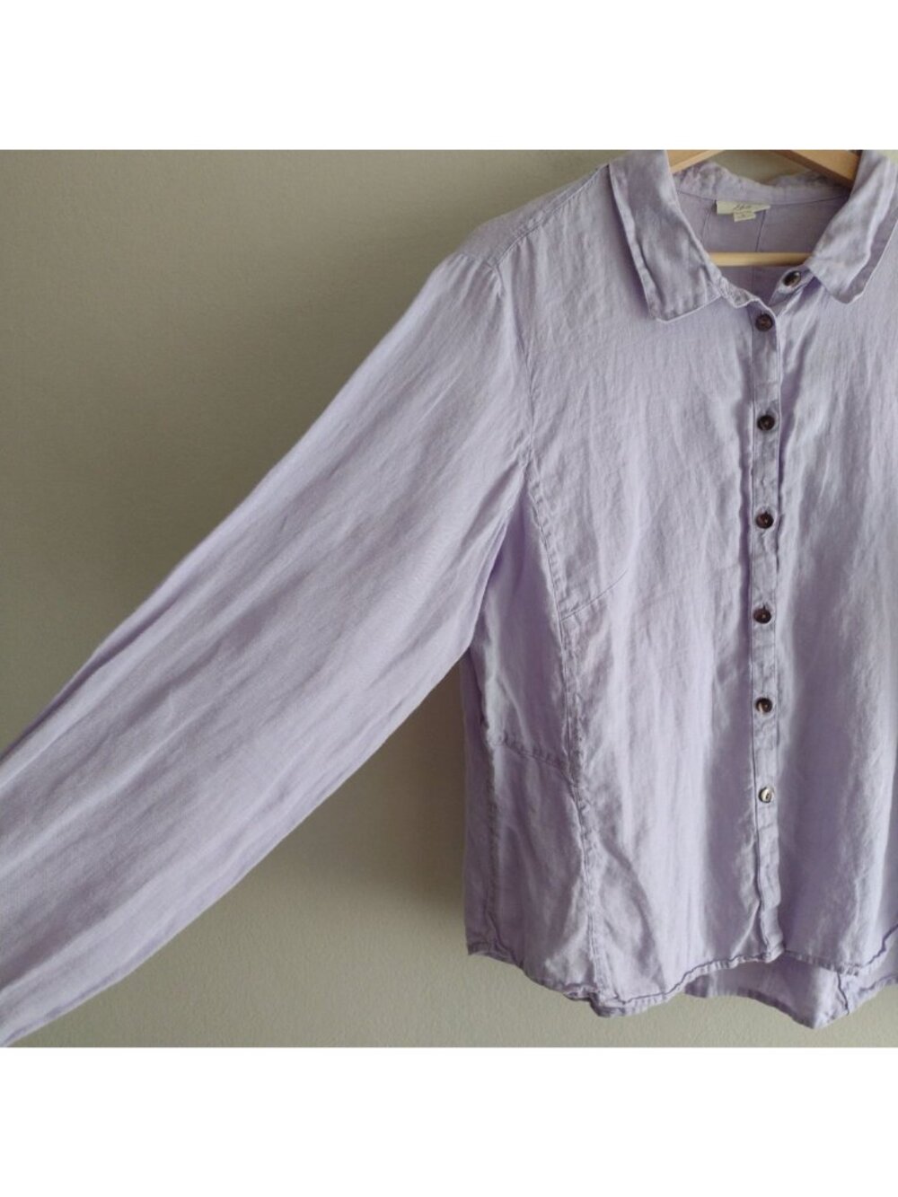 J Jill Lavender Linen Shirt L Summer Breathable Coastal Classic Button Front Top - Picture 3 of 9